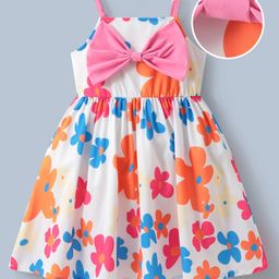 Mark & Mia Sleeveless Frock with Floral Print & Bow Applique - White-image-33
