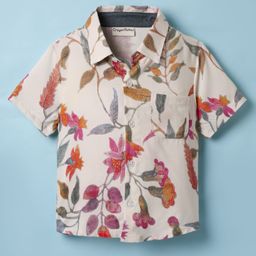 CrayonFlakes Rayon Woven Half Sleeves Floral Printed Shirt - Off White-image-65