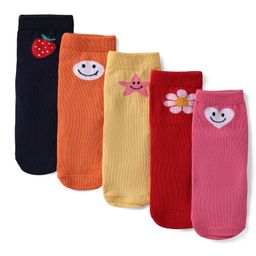 Cute Walk by Babyhug Knit Ankle Length Anti Bacterial Socks With Floral & Heart Design Pack of 5 - Multicolor-picture-24