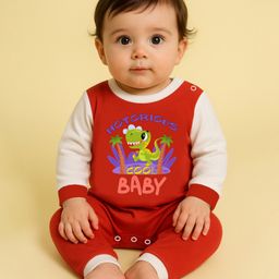 The Peppy Tend 100% Cotton Knit Full Sleeves Notorious Cool Kid Text Printed Romper - Red & White-image-36