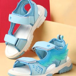 Cute Walk by Babyhug Velcro Closure Sandals with Feather Applique - Aqua Blue-image-96