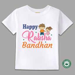 BLUSHES 100% Cotton Knit Raksha Bandhan Theme Half Sleeves Happy Raksha Bandhan Text Printed Tee - White-image-98