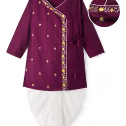 EARTHY TOUCH Woven Full Sleeves Kurta Dhoti Set With Floral Embriodery - Purple-picture-12