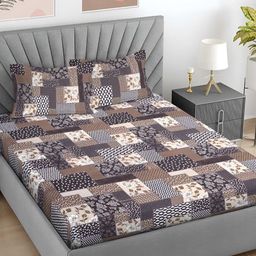 Myntra Elegant Homes Brown & Black Geometric 300 TC King Bedsheet with 2 Pillow Covers-image-51