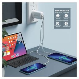 XTOUCH XT-Xtreme GaN 95Watt Fast Charger Type-C to Type-C Cable, Foldable Plug Design 3 Port Charger Compatible with All Device and MacBook and Laptop - White image 2
