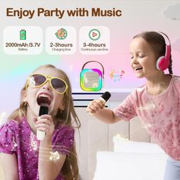 Sanjary Speaker and Microphone Portable Home BT Party Speaker Mic With LED Light for Kids - Color & Design May Vary image 2