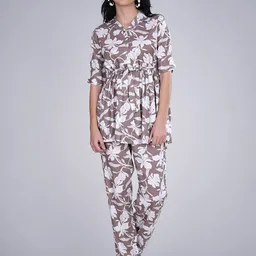 NEYSA Floral Printed Lapel Collar Pure Cotton Tunic With Trouser-image-35