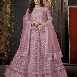 A TO Z CART Embroidered Net Fit & Flare Ethnic Dress-image-59