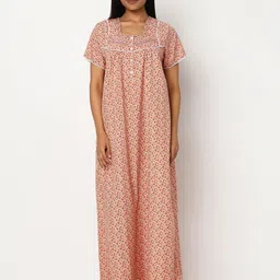 Juliet Women Ethnic Motifs Printed Square Neck Cotton Maxi Nightdress-picture-30