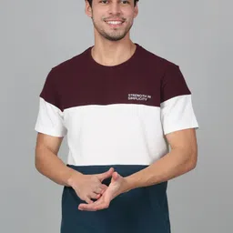 Cantabil Men Colourblocked Round Neck Cotton T-shirt-image-3