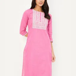 max Women Yoke Design Thread Work Round Neck Kurta-image-32