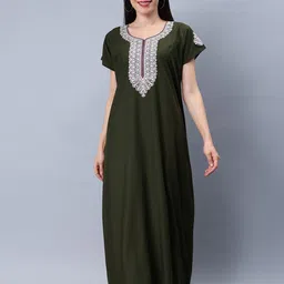 NIGHTSPREE Floral Embroidered Pure Cotton Maxi Nightdress-picture-7