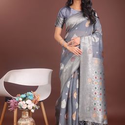 KALINI Woven Design Zari Pure Linen Saree-image-66