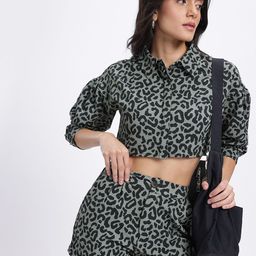 glitchez Leopard Print Drop-Sleeves Crop Boxy Fit Shirt with Shorts-image-50
