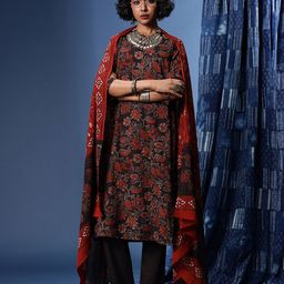 Taavi Ajrakh Floral Printed Kurta With Trousers & With Dupatta-picture-47