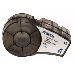 BRADY Continuous Label Roll Cartridge 1/2 inch x 21 ft Autoclavable Vinyl White on Blue for Indoor/Outdoor, 3PXU3-53