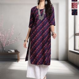 HERE&NOW Selection Of 3 Ethnic Motifs Printed Round Neck Straight Kurta-image-39