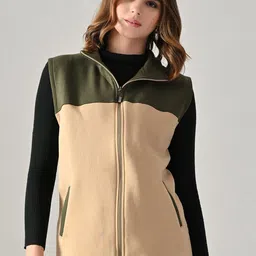 BAESD Colourblocked Stand Collar Fleece Lightweight Open Front Jacket-picture-19