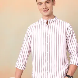 Mast & Harbour Band Collar Striped Casual Shirt-picture-9