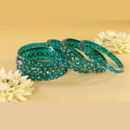 LAVAZZA Set Of 6 Zircon Diamond & Beads Work Glass Bangles-18