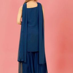 PARROT CREATION Floral Embroidered Georgette A-Line Kurti With Sharara And Dupatta image 2