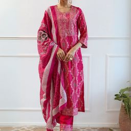 NIZA FASHION Floral Printed Round Neck Sequinned Kurta With Trousers & Dupatta-image-96