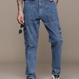 WROGN Men Mid-Rise Heavy Fade Stretchable Cargo Jeans-image-8