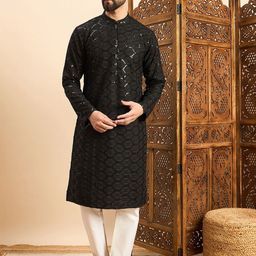 House of Pataudi Embroidered Mandarin Collar Ethnic Wear Kurta-picture-54