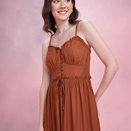 DressBerry Shoulder Straps Ruffle & Tie-Up Detail Midi Empire Dress-picture-45
