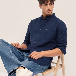 THE BEAR HOUSE Men Slim Fit Solid Button-Down Collar Pure Cotton Casual Shirt-picture-27