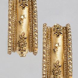 Peora Set of 10 Beige Handcrafted Silk Thread Kundan Studded Floral Chuda Bangles image 2