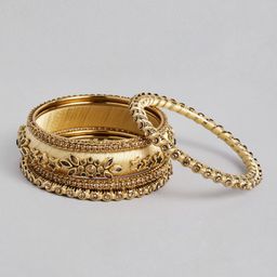 Peora Set of 10 Beige Handcrafted Silk Thread Kundan Studded Floral Chuda Bangles image 3