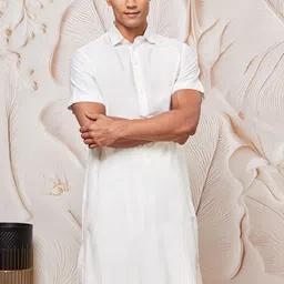 VASTRAMAY Shirt Collar Half Sleeves Cotton Pathani Kurta-image-19