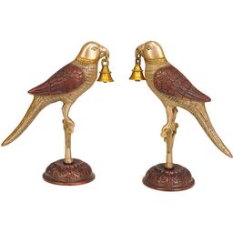 Exotic India 2-Pcs Yellow Textured Parrots With Bell Figurine Showpiece-image-49
