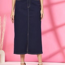 plusS Women Denim Midi Skirt-image-1