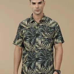 Linen Club Printed Linen Contemporary Slim Fit Casual Shirt-picture-0