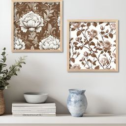 WALLLANE Brown & White 2 Pieces Wooden Floral & Botanical Wall Art-picture-5