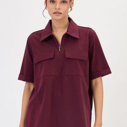 FEMMELLA Women Oversized Polo Collar T-shirt With Pocket Detailed-image-16