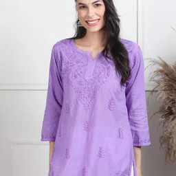 KHAKA Floral Embroidered Chikankari Pure Cotton Chikankari Kurti-picture-39