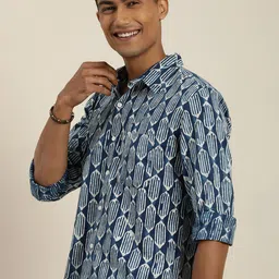 Taavi Men Comfort Organic Indigo Hand Block Printed Pure Cotton Casual Shirt-picture-6