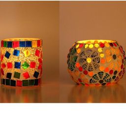 Somil Vibrant Multicolor Glass Candle Holder Add A Touch Of Magic To Diwali, Parties & Candlelight Dinners, Size-7 X 7 X 7 Cm , 8.5 X 8.5 X 7 Cm Pack OF 2-image-78
