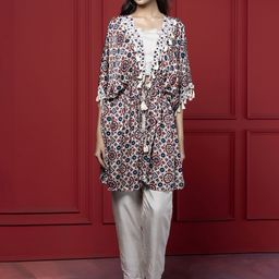 GloballyRonakRBafna Printed Square Neck Top Jacket With Trousers Co-Ords Set-image-21