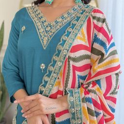 CANBIA Embroidered Regular Thread Work Kurta With Trousers & Dupatta image 3