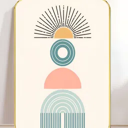SAF Beige & Blue Geometric Printed Wall Art-10