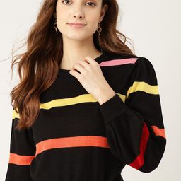 DressBerry Women Black Striped Pullover-image-102