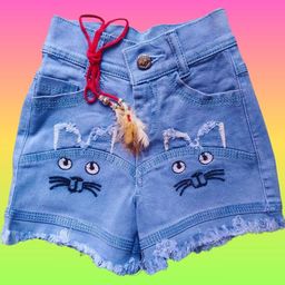SHREESALES Girls Printed Denim Shorts-image-3