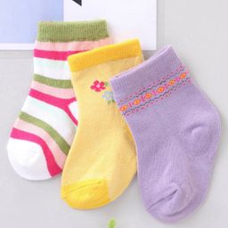 Cute Walk by Babyhug Ankle Length Antibacterial Socks Pack Of 3 - Multicolur-image-42
