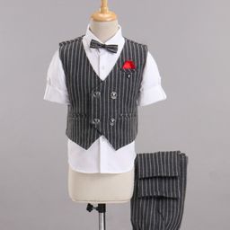 Jash Kids Full Sleeves Striped 3 Piece Party Suit - Dark Grey-image-2
