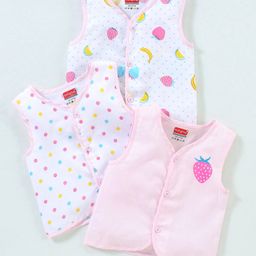 Babyhug 100% Cotton Woven Sleeveless Jhabla Polka Dot Print Pack Of 3 - Pink & White-image-13