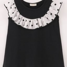 CrayonFlakes Cap Frill Sleeves Polka Dots Placement Printed Yoke Frill Top - Black-image-86